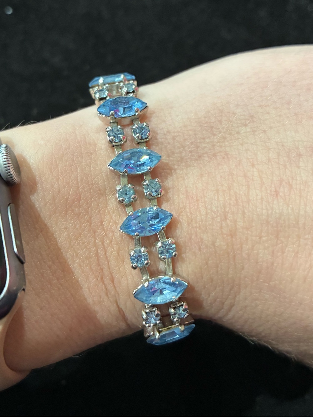 Vintage B. David Blue Austrian Crystal Rhodium Plated Bracelet